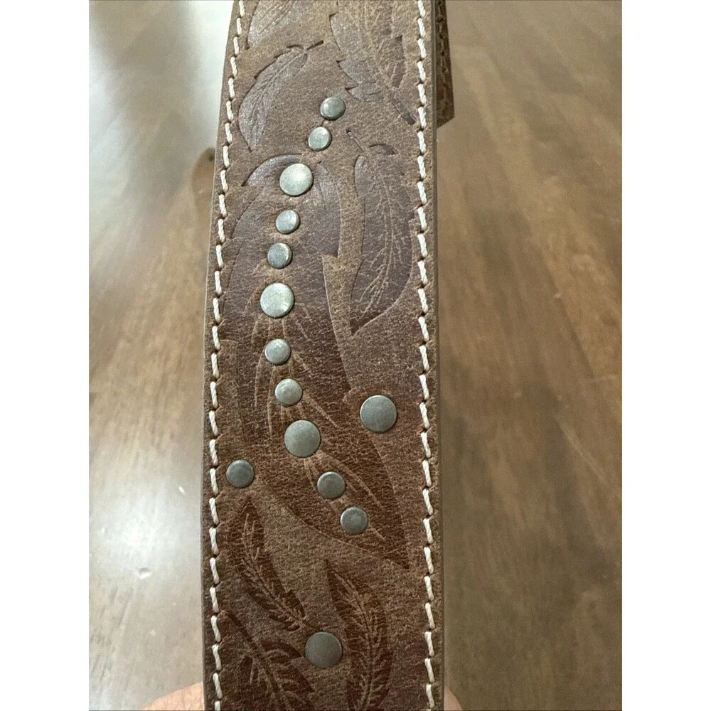 Western Embossed Leather Studded Belt Cowgirl Rodeo Boho XL Miranda Lambert